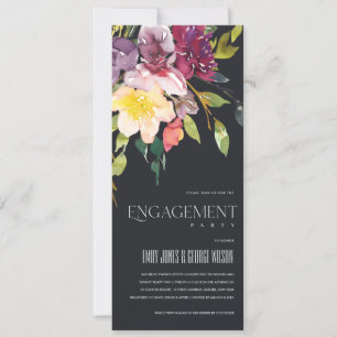 INVITATION FIANÇAILLES FLORAL BLACK JAUNE BLEU BURGUNDY