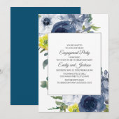 Invitation Fiançailles floral bleu bleu jaune blanc (Devant / Derrière)