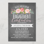 Invitation Fiançailles floral Chalkboard| Groupe d'engagement<br><div class="desc">Cette Invitation de la Fête de l'Engagement présente de jolies fleurs aux couleurs de l'eau et un mélange de typographie moderne, le tout sur un arrière - plan en damier branché. Envoyez à vos invités un invitation qu'ils n'oublieront pas ! Pour une invitation encore plus mémorable, choisissez une forme découpée...</div>