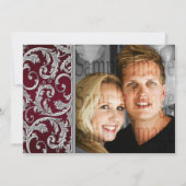 Invitation fiançailles floral de maroon argenté de Bourgogne (Dos)