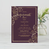 Invitation Fiançailles floral d'or rouge riche et profond de (Debout devant)