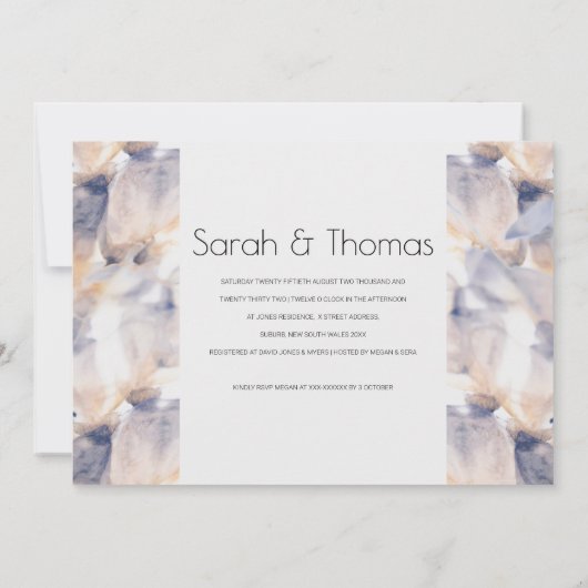 INVITATION FIANÇAILLES FLORAL ÉLÉGANT BLANC & BLEU (Dos)