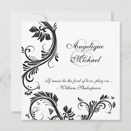 Invitation Fiançailles floral noir d'anniversaire de mariage (Devant)