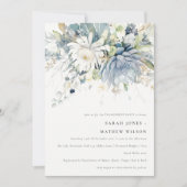 Invitation Fiançailles floral Succulent bleu doux chic (Devant)