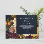 INVITATION FIANÇAILLES FLORAL VINTAGE RÉTRO BURGUNDY MARINE (Debout devant)