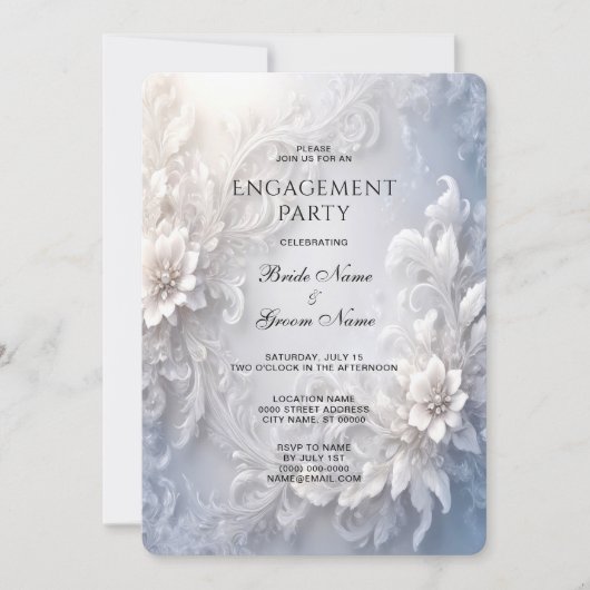 Invitation Fiançailles florale blanche (Devant)