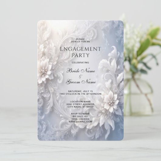 Invitation Fiançailles florale blanche (Debout devant)