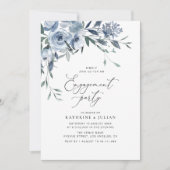 Invitation fiançailles florale bleu poussiéreux (Devant)