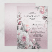 Invitation Fiançailles Florales Blanches Roses (Devant / Derrière)