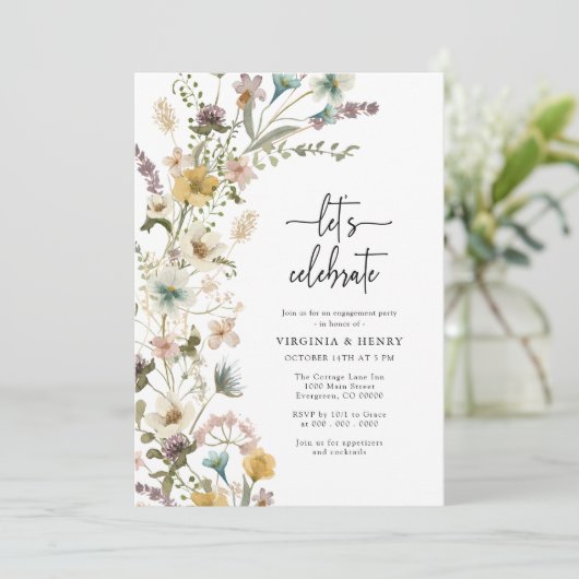 Invitation Fiançailles Florales Élégantes (Debout devant)