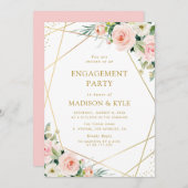 Invitation fiançailles florales roses-rousses (Devant / Derrière)