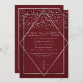 Invitation Fiançailles frontalier de Confetti en argent rouge (Devant / Derrière)