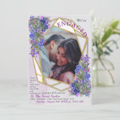 Invitation Fiançailles géométrique Gold & Lavender Flowers (Debout devant)