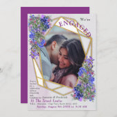 Invitation Fiançailles géométrique Gold & Lavender Flowers (Devant / Derrière)