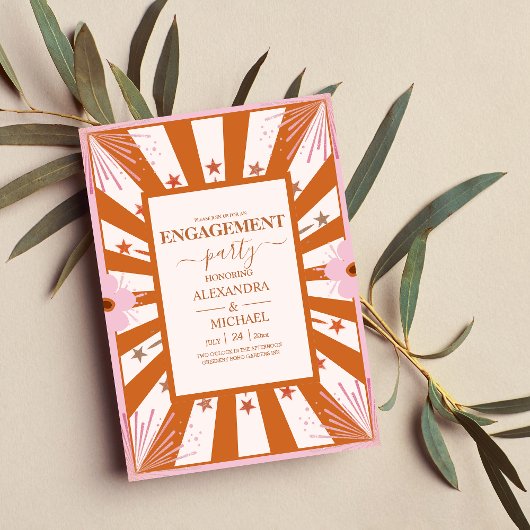 Invitation Fiançailles géométrique rétro Super 70's