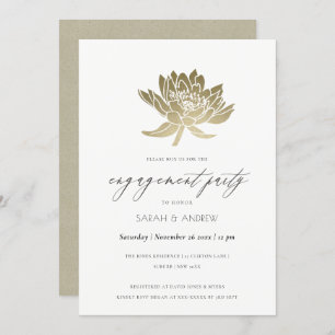 Invitation Fiançailles GLAMOROUS PALE OR BLANC KRAFT LOTUS