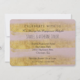 Invitation Fiançailles Gold et Pink Stripes