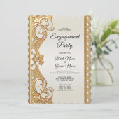 Invitation Fiançailles Gold Ornate White Pearls (Debout devant)