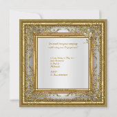 Invitation Fiançailles Gold White Damask Floral (Dos)