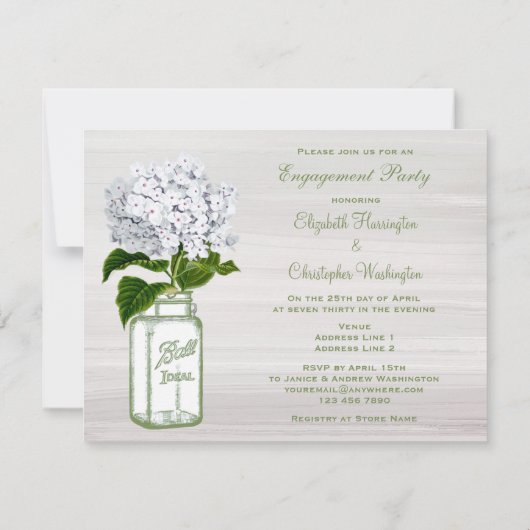 Invitation Fiançailles gris chic de pot de maçon et (Dos)