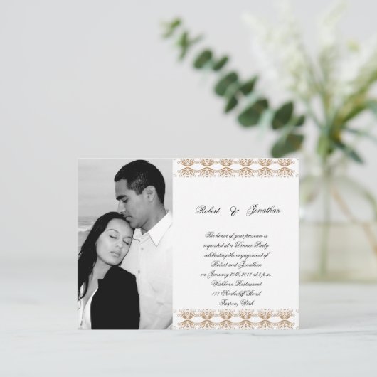 Invitation Fiançailles gris noir et or (Debout devant)