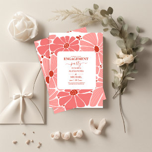 Invitation Fiançailles groovy modernes aux marguerites roses