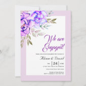 Invitation Fiançailles lilas de fleurs d'aquarelle violette (Devant)