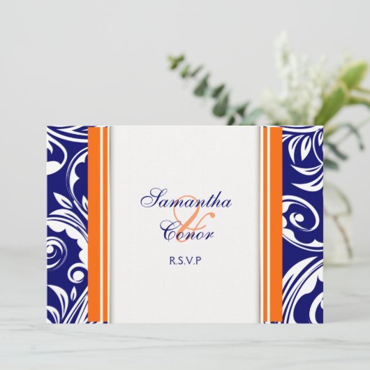 Invitation Fiançailles mariage bleu orange (Debout devant)