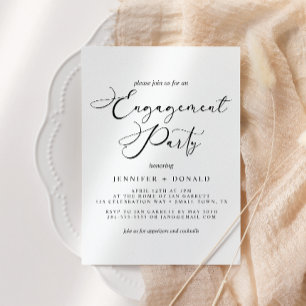 Invitation Fiançailles Mariage de script  Black Modern