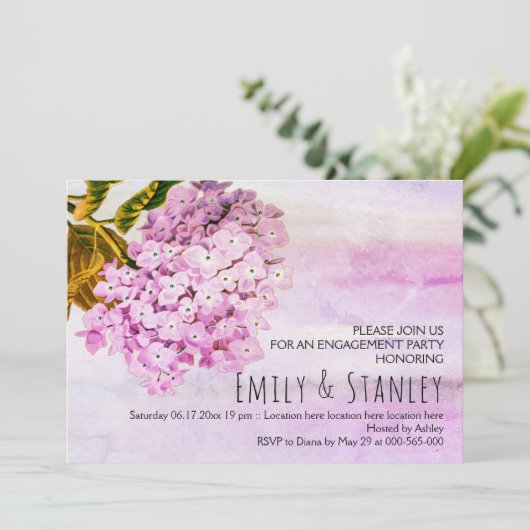 Invitation Fiançailles mariage d'hydrangées roses (Debout devant)