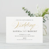 Invitation Fiançailles Mariage Faux Gold Elegant Calligraphy (Debout devant)