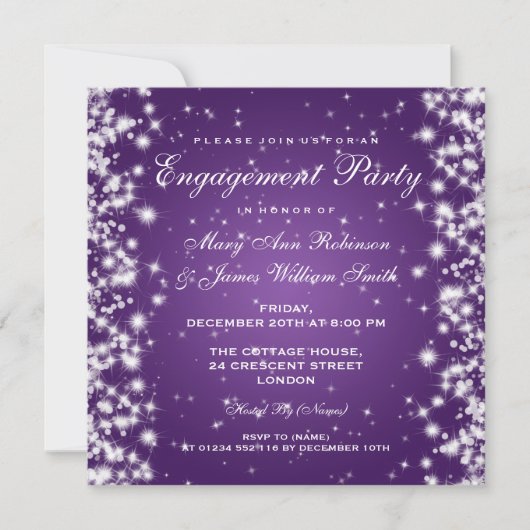Invitation Fiançailles mariage Hiver Étincelle Violet (Devant)