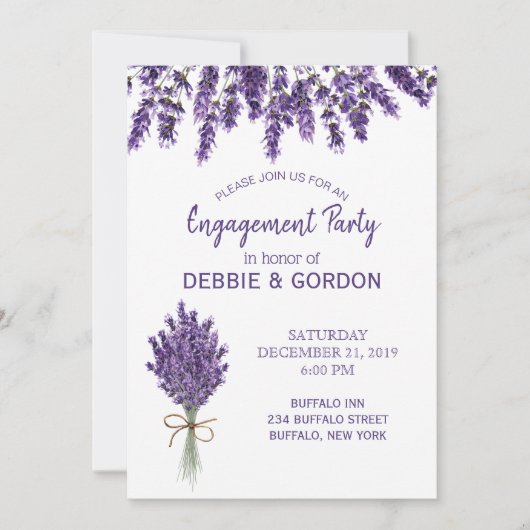 Invitation Fiançailles Mariage Lavender Lilac violet (Devant)