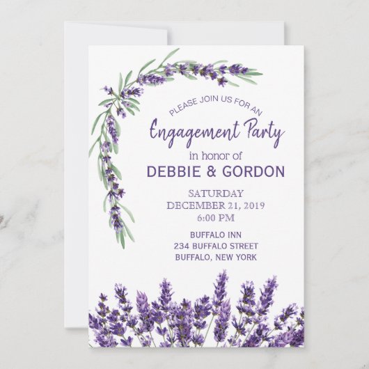 Invitation Fiançailles Mariage Lavender Lilac violet (Devant)