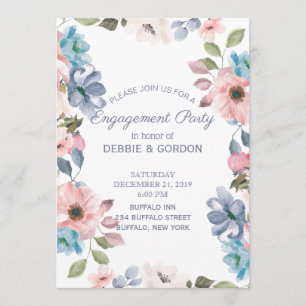 Invitation Fiançailles Mariage Pastel Blue Pink violet