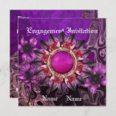 Invitation Fiançailles Mariage violet Fleur (Devant / Derrière)