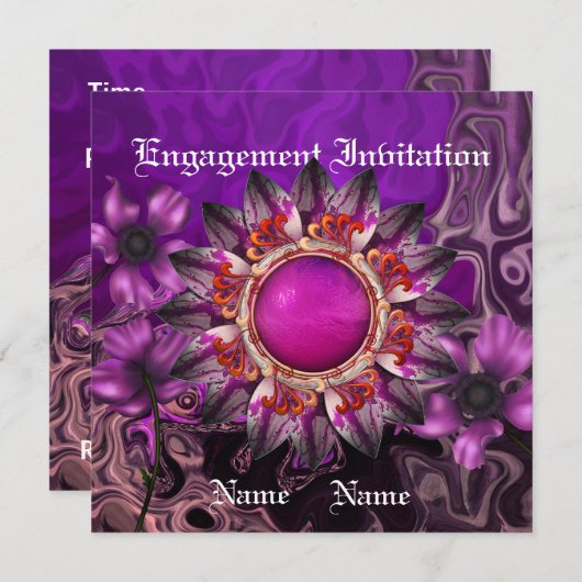 Invitation Fiançailles Mariage violet Fleur (Devant / Derrière)