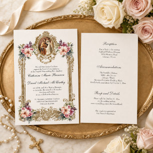 Invitation Fiançailles Marie Joseph Fleurs de mariage catholi