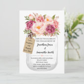 Invitation Fiançailles Mason jar mariage Pink floral (Debout devant)