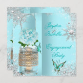 Invitation Fiançailles Mason Jars Turquoise Blue Butterfly Pa (Devant / Derrière)