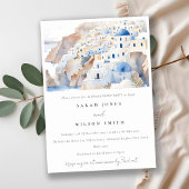 Invitation Fiançailles minimal d'aquarelle Santorini Grèce