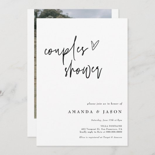 Invitation Fiançailles minimaliste moderne Couples Douche (Devant / Derrière)