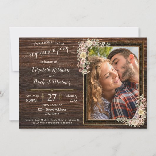 Invitation Fiançailles Modèle en bois rustique (Devant)