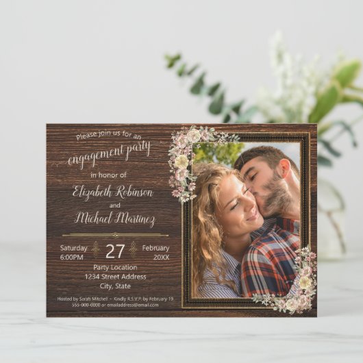 Invitation Fiançailles Modèle en bois rustique (Debout devant)