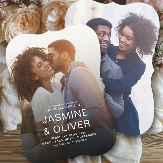 Invitation Fiançailles moderne à fond saigné Photos de mariag