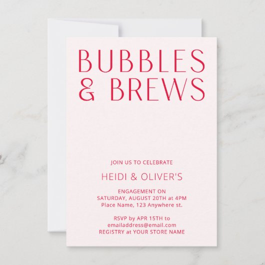 Invitation Fiançailles moderne Blush Rose & Red Bubbles & Bre (Devant)