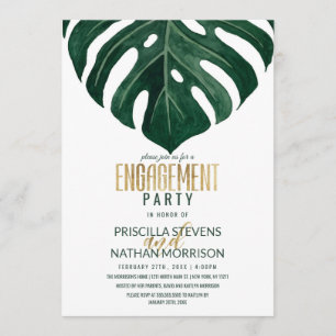 Invitation Fiançailles moderne Tropical Suisse feuille d'or a