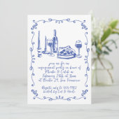 Invitation Fiançailles moderne Whimsical Pizza Vin Doodle (Debout devant)