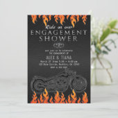 Invitation Fiançailles moto en cuir noir orange Flames (Debout devant)