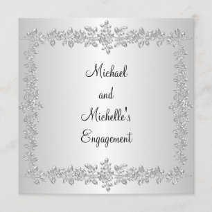 Invitation Fiançailles Noir Blanc Argent Métal Roses